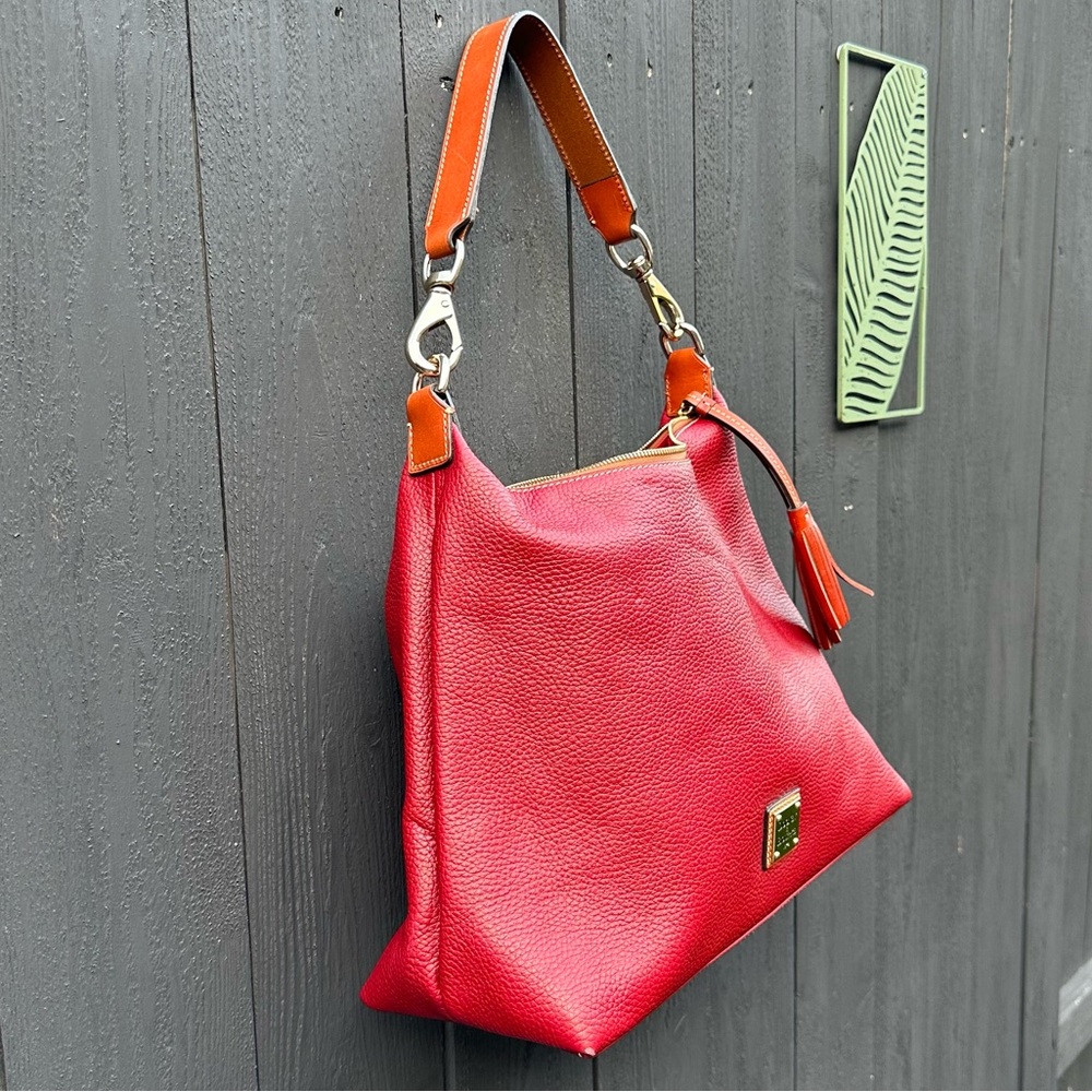 Dooney & Bourke Red Leather Shoulder Bag with Tan Strap - Picture 2 of 10
